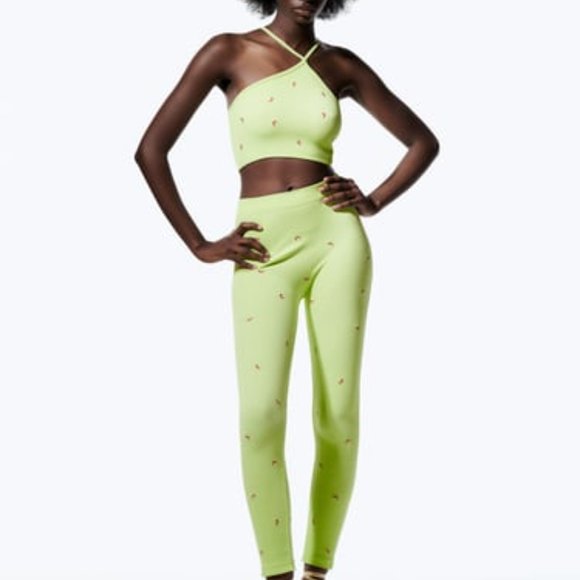 Zara | Seamless Embroidered Lime Green Ribbed Set - Picture 2 of 2